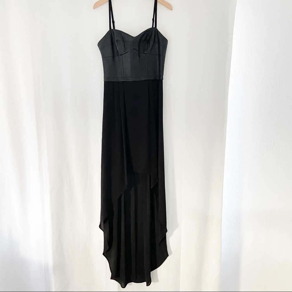 BCBGMaxAzria Black Faux Leather Bodice Gown - EUC
